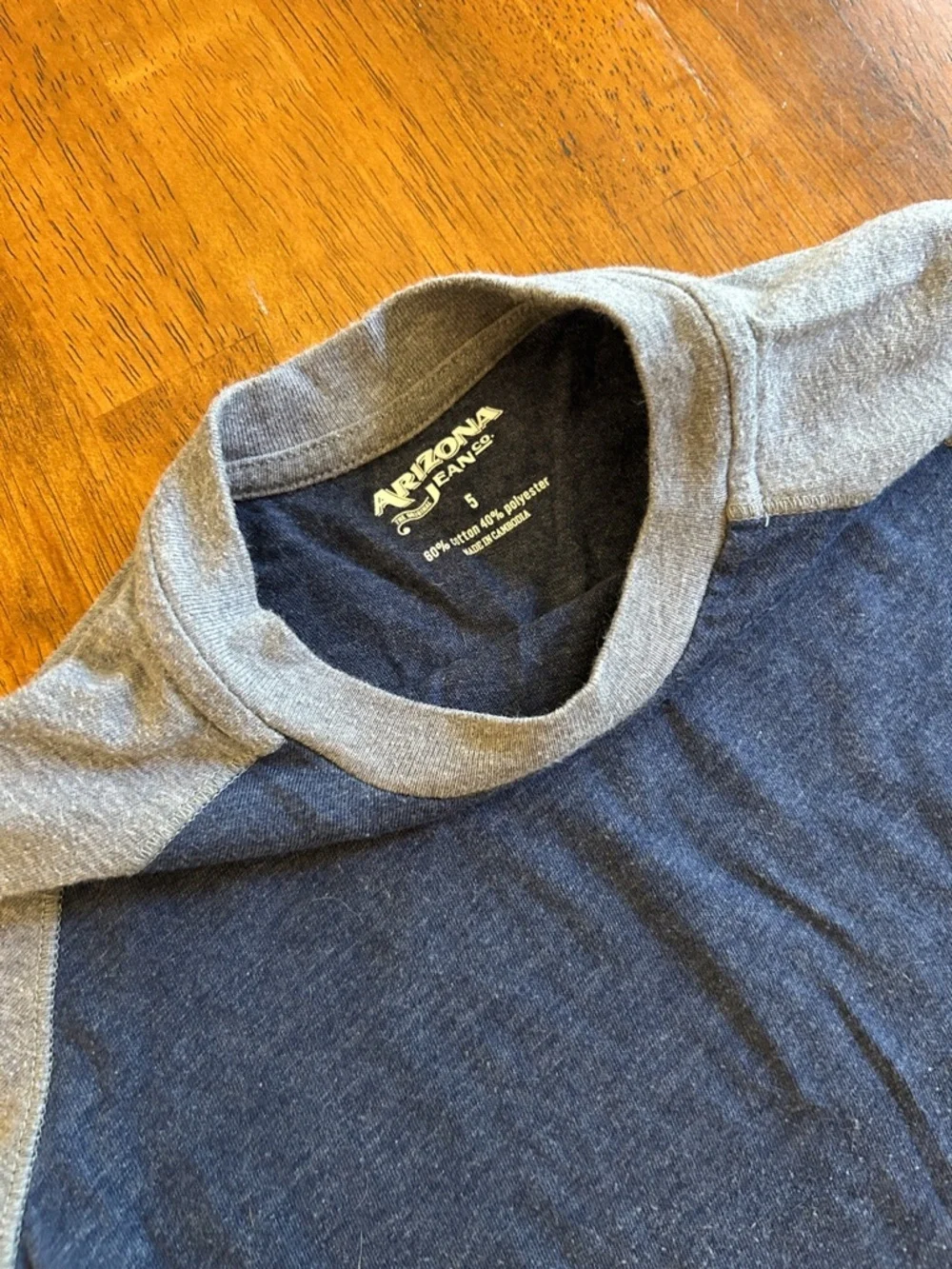 Kids PJ Shirt Navy and Light Gray Raglan Long-Sleeve Pajama Top | Boys Size 5